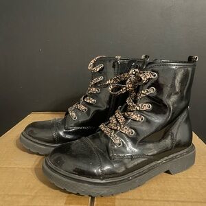 Cat & Jack Shiny Black Kids Combat-Style Boots
